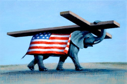 american flag god cross america christian carrying gop vs christianity republican bible faith election kingdom wearing religious right donald trump